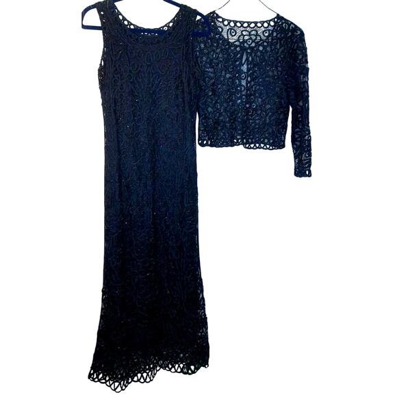 Crochet Black Lace Maxi Dress And Jacket Set Whimsigoth Witch Coquette READ - Picture 1 of 8